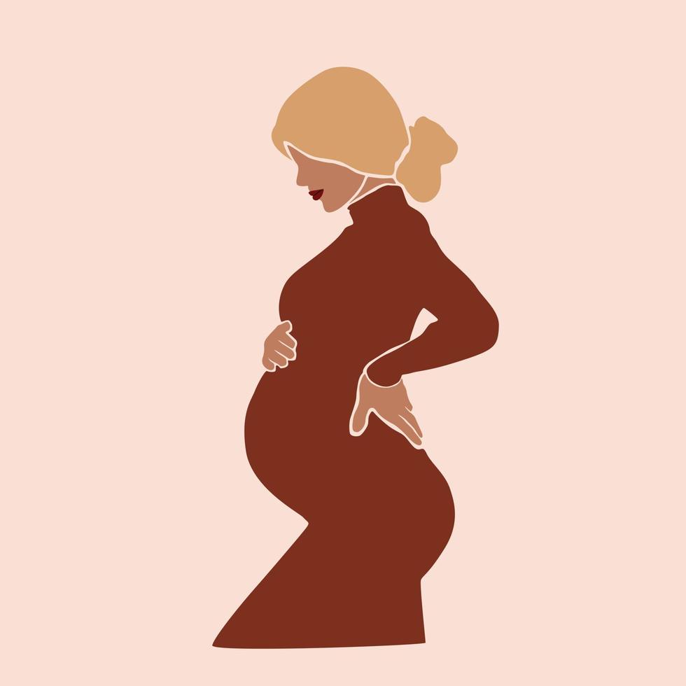gravidez. mulher grávida tocando sua barriga. maternidade. feliz Dia das Mães. corte de papel mosaico style.pretty mulheres com barriga. ilustração abstrata contemporânea vetorial desenhada de mão vetor