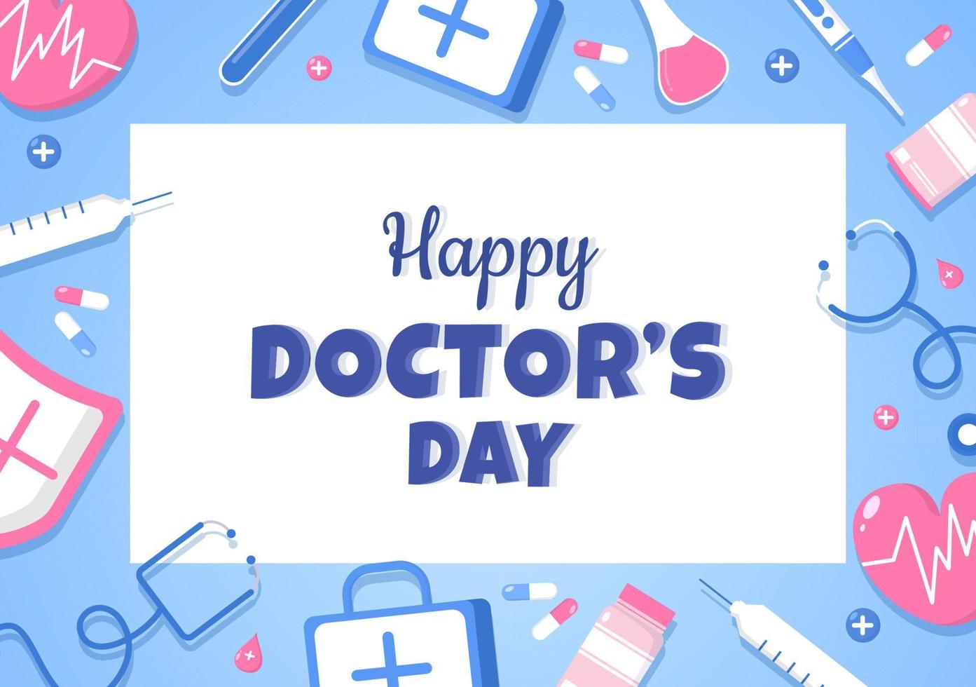 ilustração vetorial do dia mundial dos médicos para cartão de felicitações, pôster ou plano de fundo com imagem de médico, estetoscópio e equipamento médico vetor