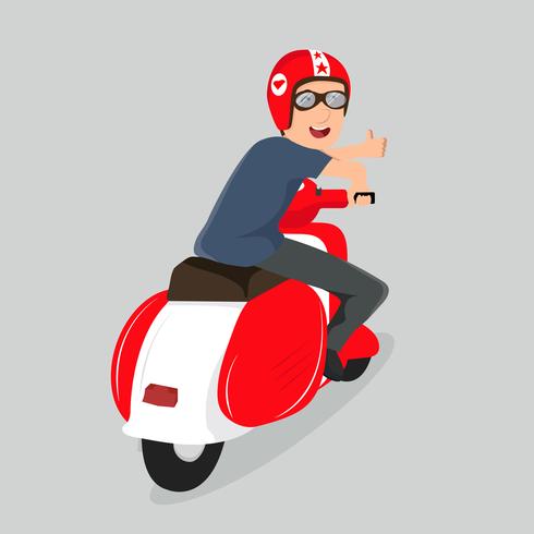 Jovem, menino, montando, scooter, vermelho vetor