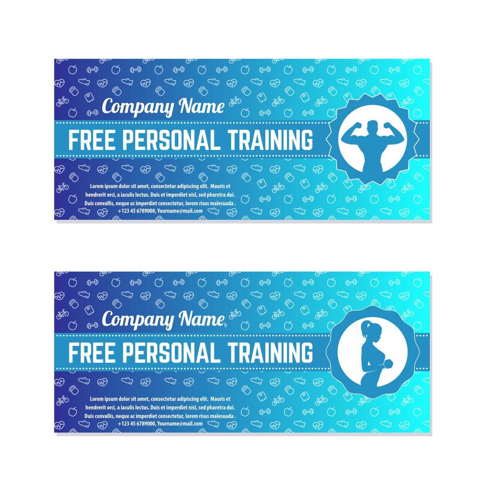 treinamento pessoal gratuito, vale-presente para academia, centro de fitness, modelo moderno vetor