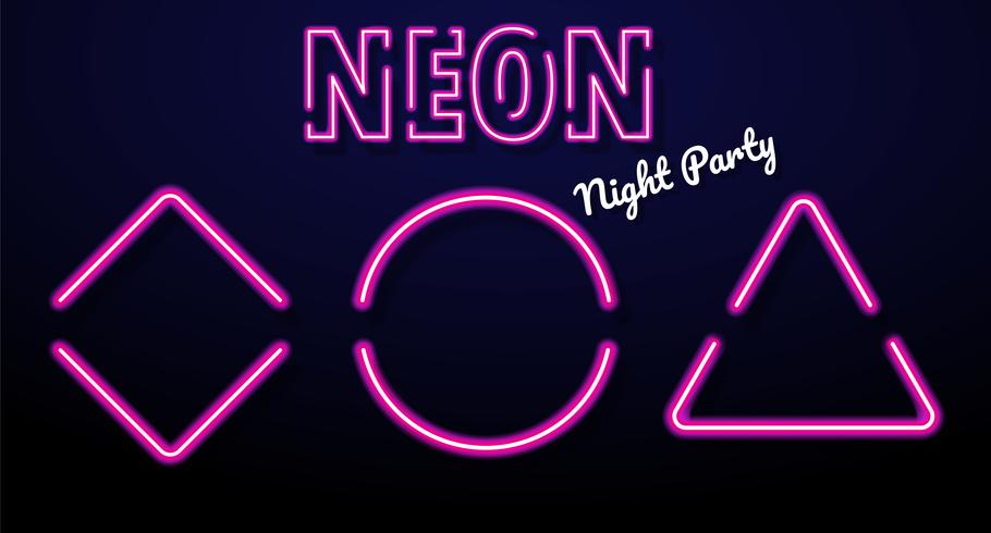 Caixas de mensagem de luz de neon colorido que iluminam em festas à noite. vetor