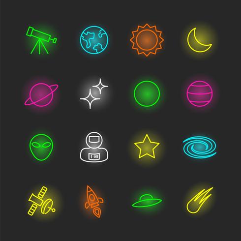 conjunto de ícones do espaço neon vetor