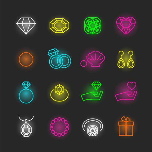 conjunto de ícones de jóias neon vetor