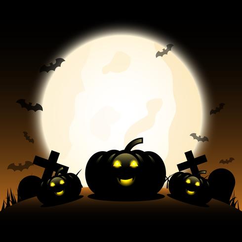 Abóboras de Halloween sob a grande lua brilhante vetor