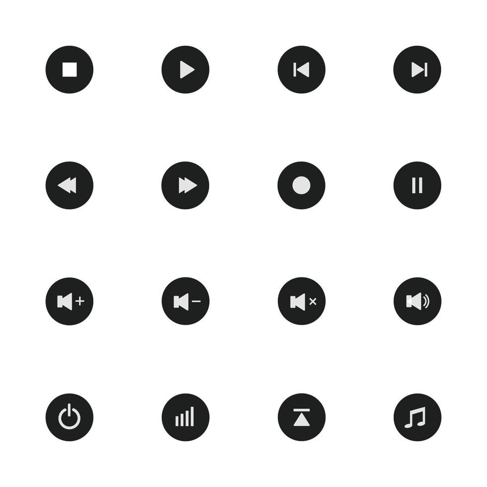 vetor de botões de ícones de mídia isolado no fundo branco para gráficos e web design.
