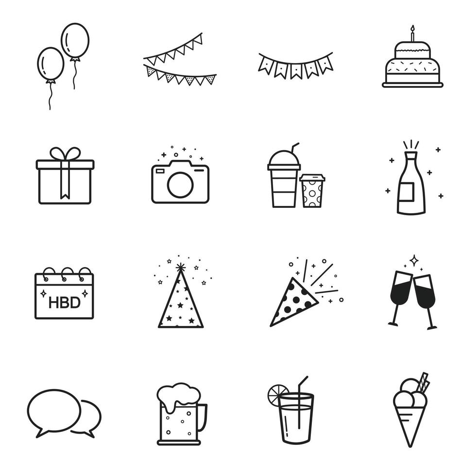 conjunto de ícones de festa e celebração. ilustração isolada no fundo branco para gráficos e web design. vetor