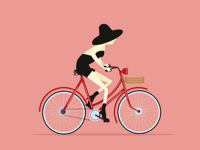 menina estilo vintage, andar de bicicleta vetor