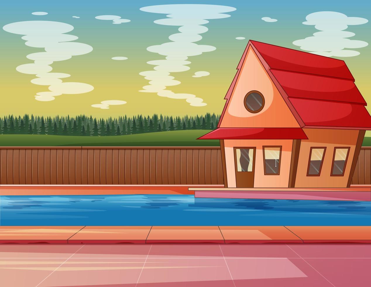 ilustração de uma casa com piscina vetor