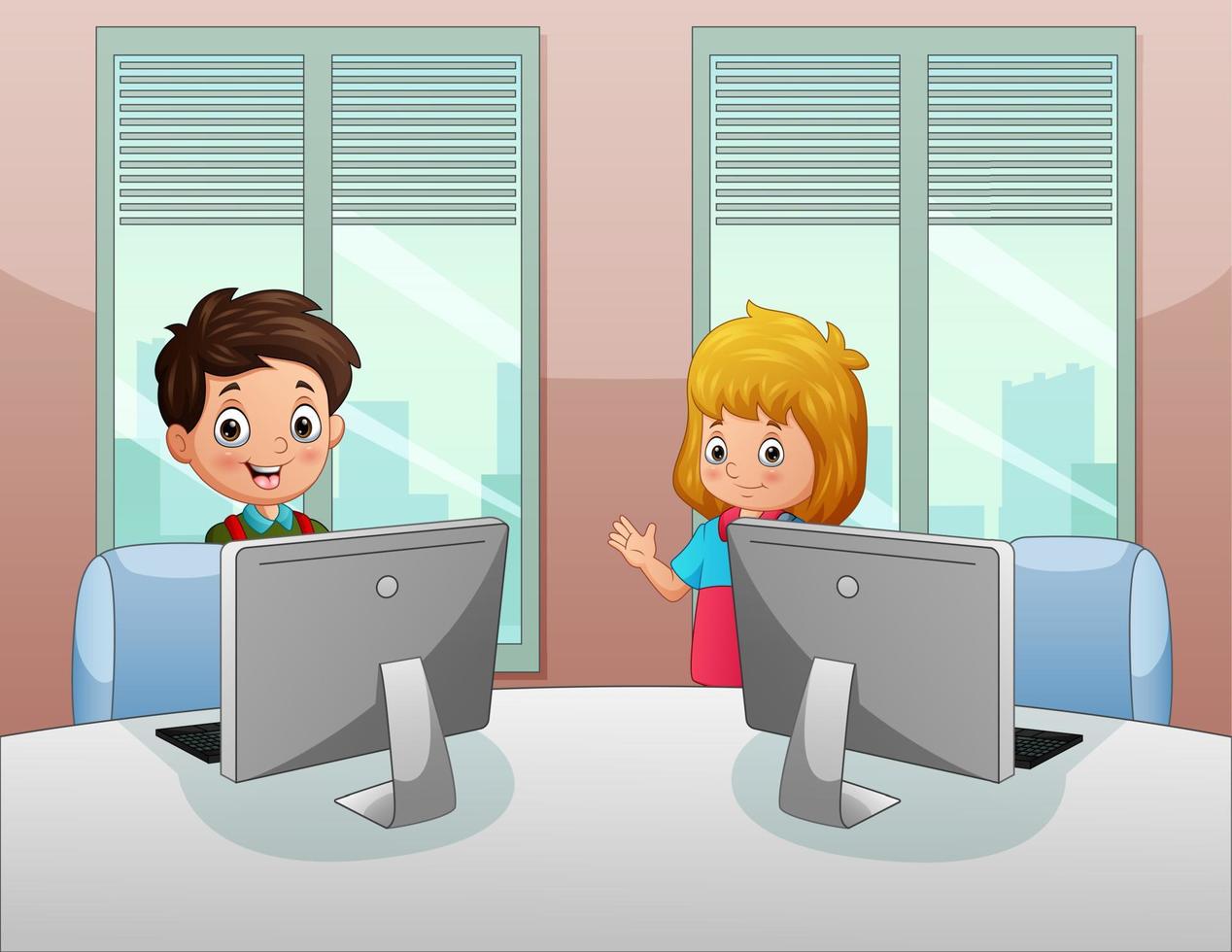 ilustração de um menino e uma menina trabalhando no escritório vetor