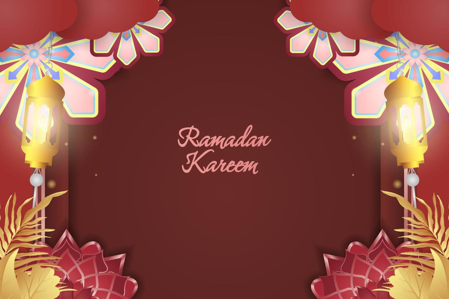 luxo islâmico vermelho e dourado de ramadan kareem com ornamento vetor