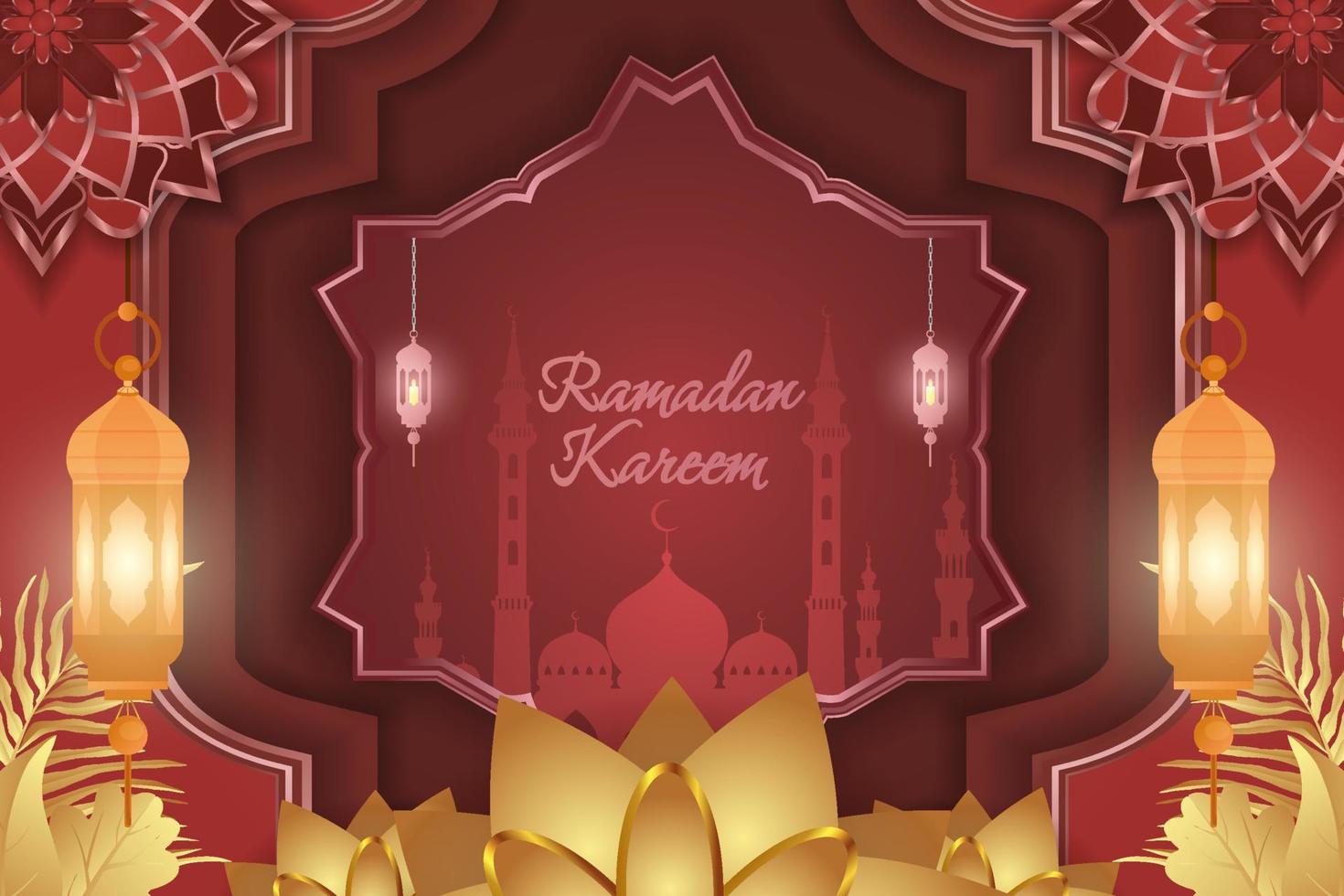 estilo islâmico ramadan kareem com luxo vermelho e dourado vetor