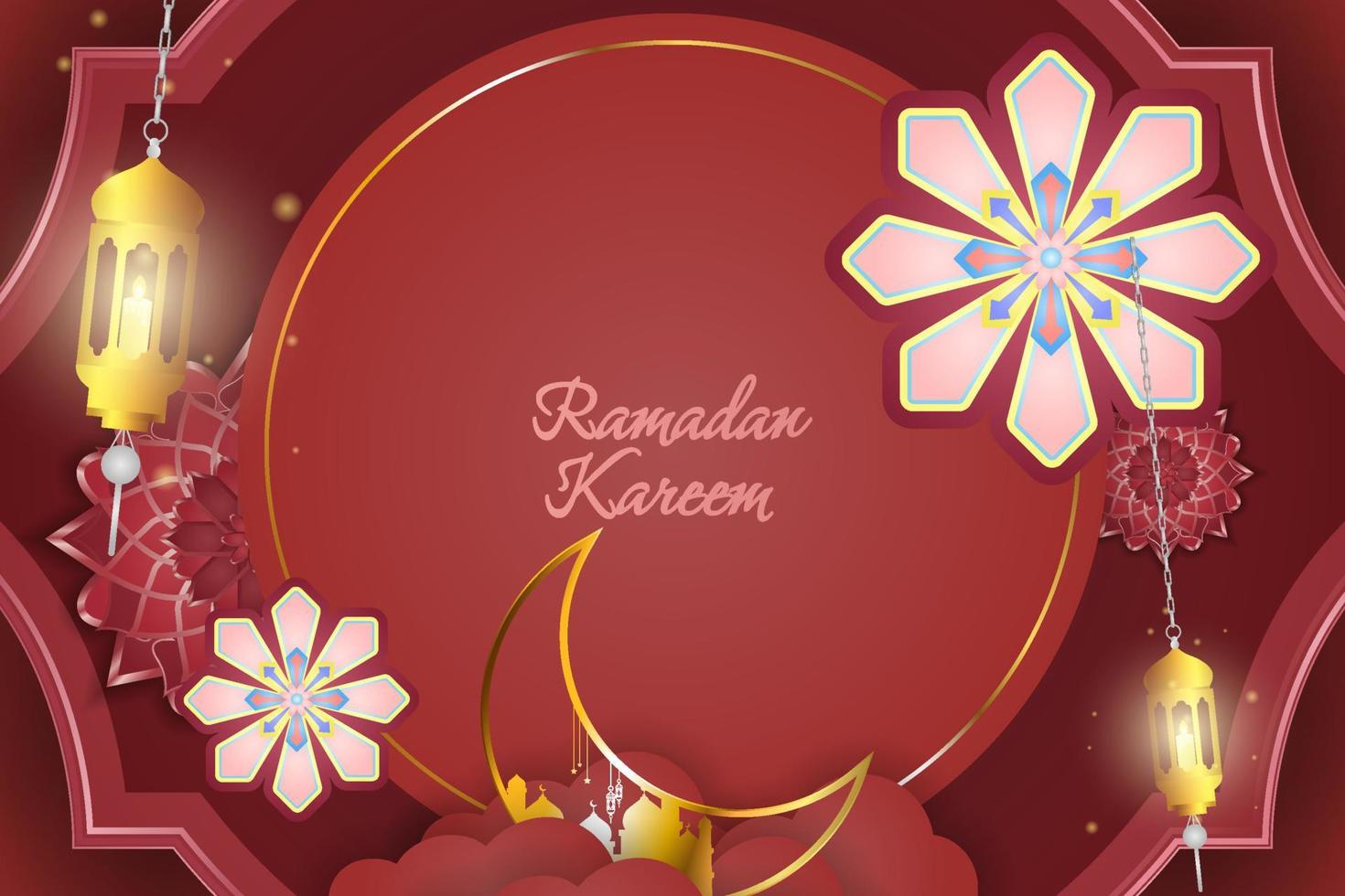 ramadan kareem fundo islâmico luxo vermelho e dourado com mandala vetor