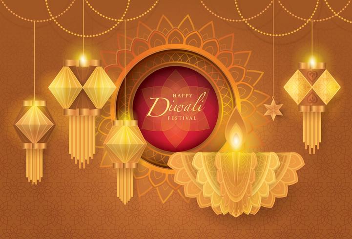 Feliz festival de Diwali com lâmpada de óleo de Diwali vetor