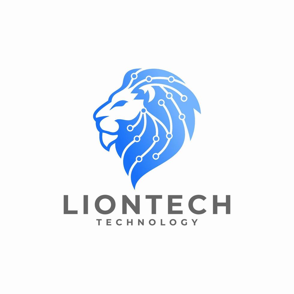 ilustração vetorial de design de logotipo de tecnologia de cabeça de leão vetor