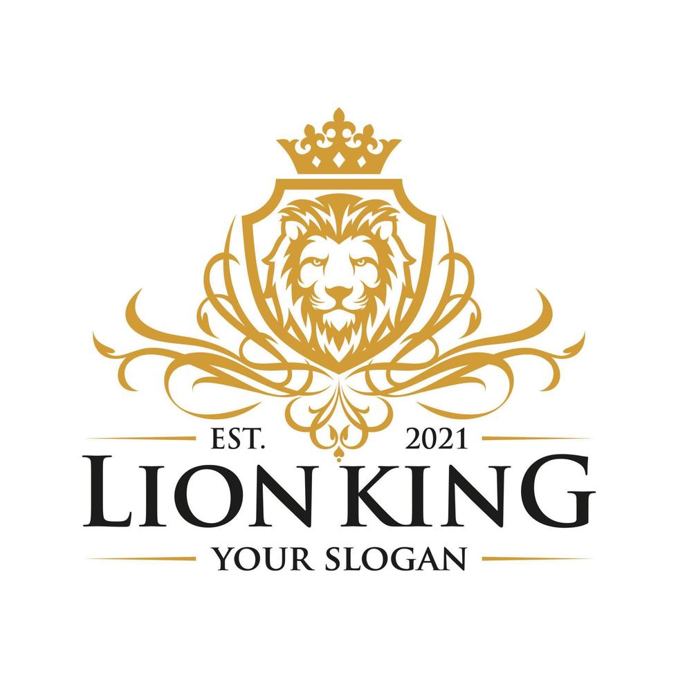 inspiração de design de logotipo de rei leão real dourado de luxo vetor