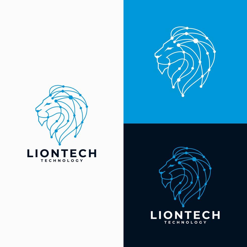 ilustração vetorial de design de logotipo de tecnologia de cabeça de leão vetor