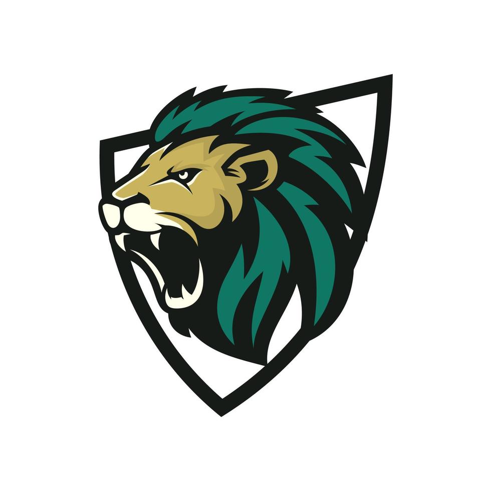 logotipo de jogo de cabeça de leão para ilustração vetorial de mascote de esporte e esporte vetor