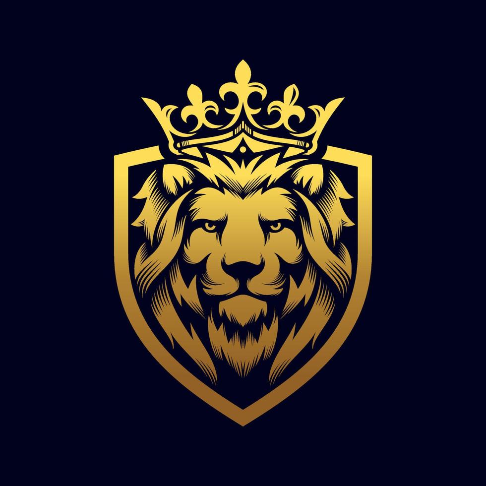 inspiração de design de logotipo de rei leão real dourado de luxo vetor