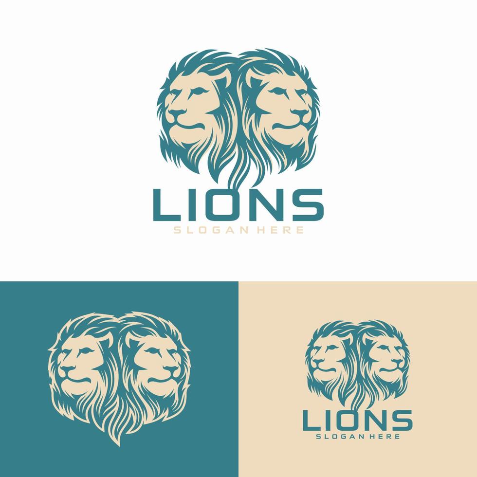 vetor de design de logotipo de cabeça de leão, silhueta de leão, cabeça de dois leão ilustração vetorial