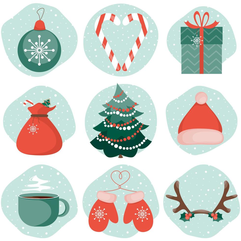 conjunto de vetores de ícones de Natal fofos. símbolos de ano novo em estilo simples.