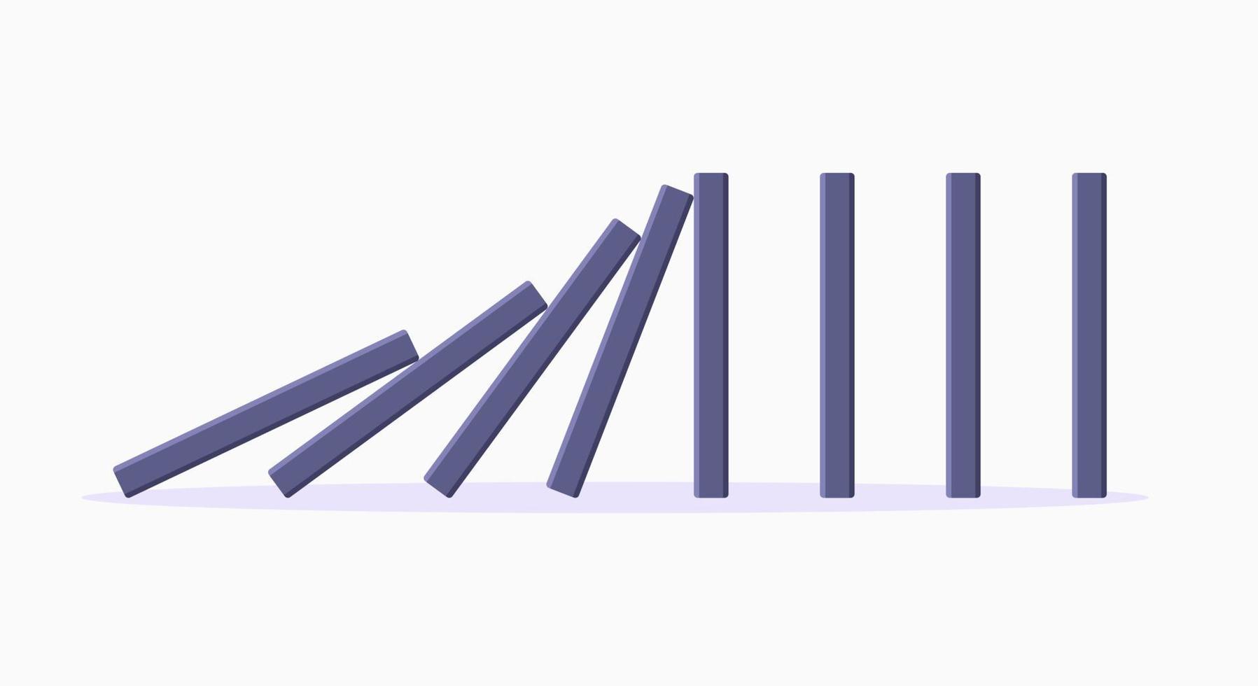 conceito de negócio de efeito dominó. linha em uma fileira de blocos de jogo de tabuleiro caindo de ilustração vetorial de estilo plano de dominó. vetor