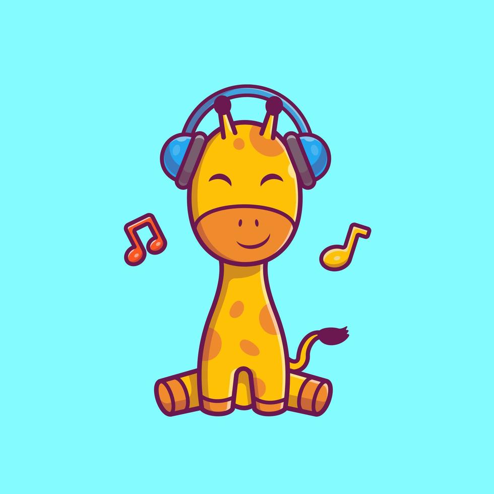 girafa bonita ouvindo música com ilustração de ícone de vetor de desenhos animados de fone de ouvido. animal tecnologia ícone conceito isolado vetor premium. estilo de desenho animado plano