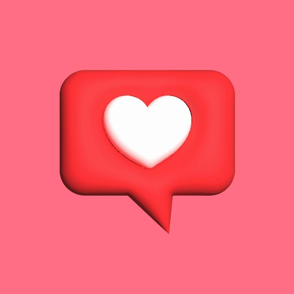 coração, redes sociais como um sinal. coração branco em uma moldura vermelha. isolado na ilustração 3d de fundo rosa, ilustração vetorial. vetor