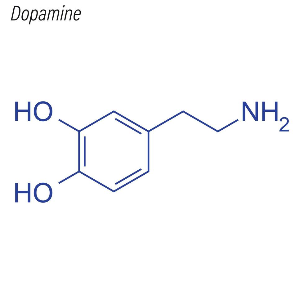 fórmula esquelética vetorial da dopamina. molécula química da droga. vetor