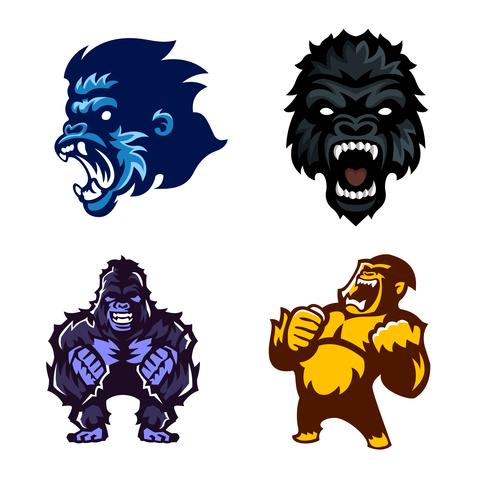 Gorila, macaco, macaco, conjunto de mascote de logotipo vetor