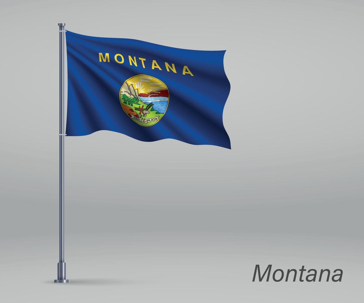 acenando a bandeira de montana - estado dos estados unidos no mastro da bandeira. vetor