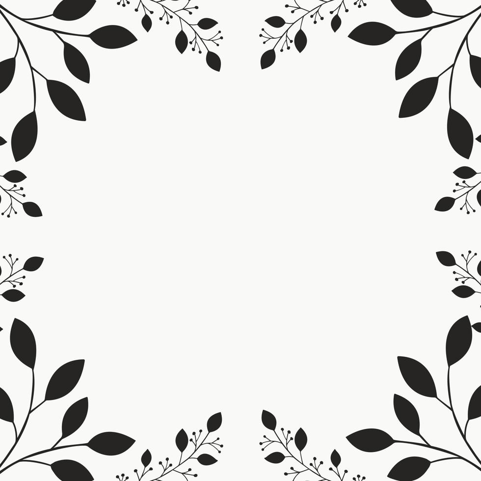 moldura vintage com folhas pretas, isoladas no fundo branco. design floral moderno desenhado à mão. ilustração vetorial vetor