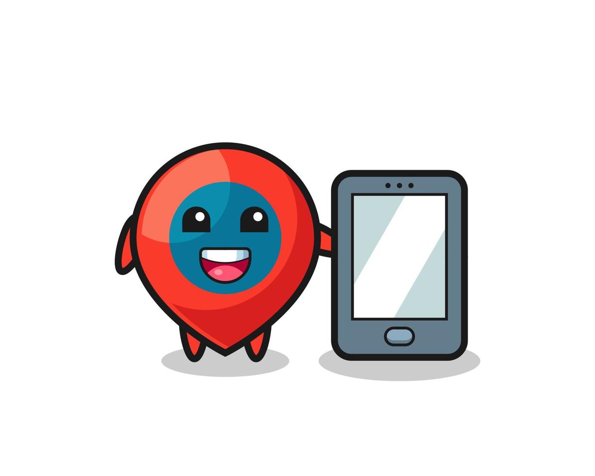 localização símbolo ilustração desenho animado segurando um smartphone vetor