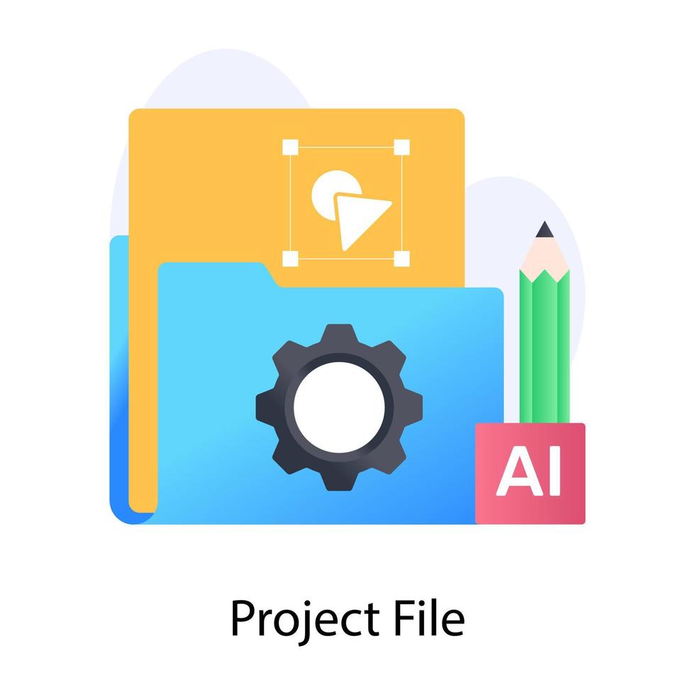 ícone conceitual plano de arquivo de projeto, gerenciamento de design vetor