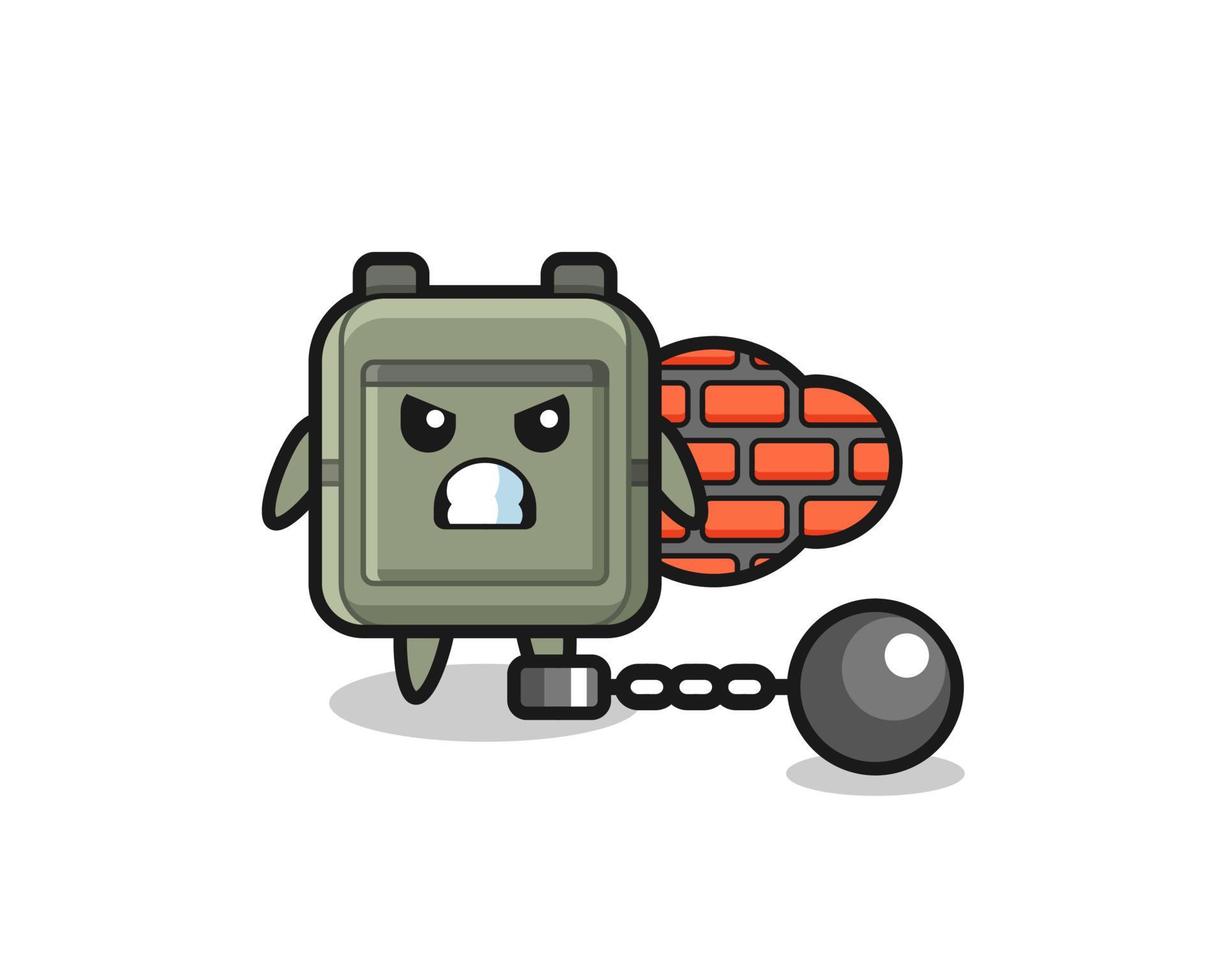 personagem mascote da mochila escolar como prisioneiro vetor