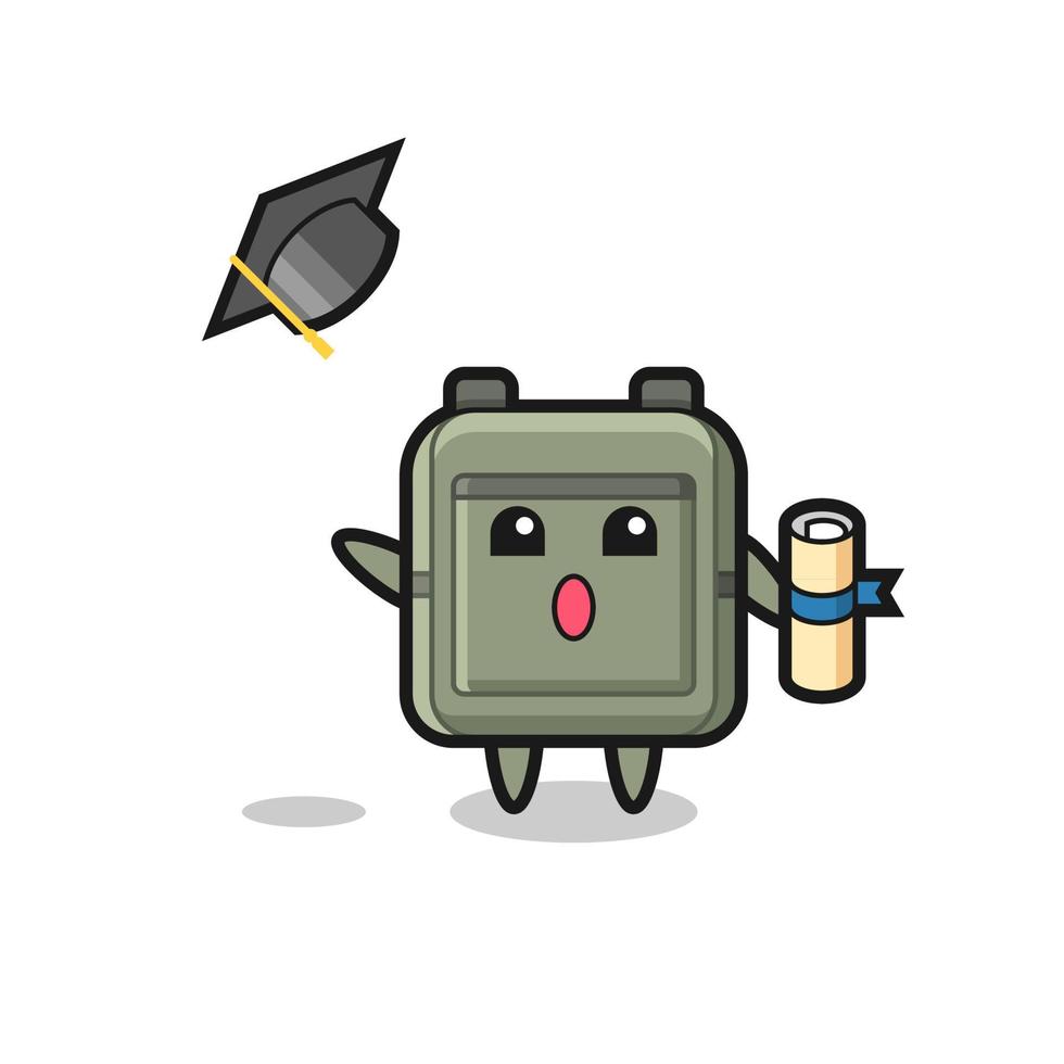 ilustração de desenho de mochila escolar jogando o chapéu na formatura vetor