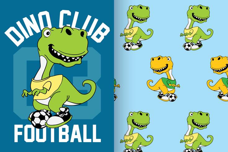 Dino Club futebol mão desenhada dinossauro padrão conjunto vetor