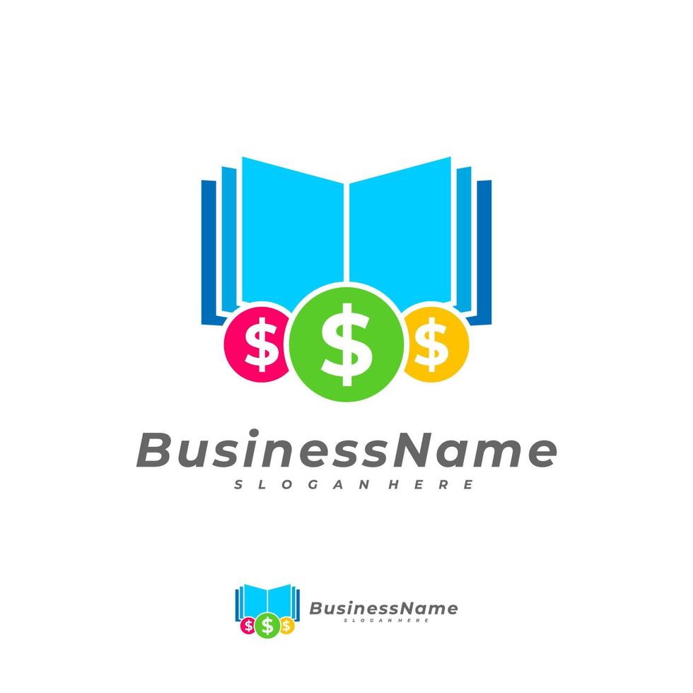modelo de vetor de logotipo de livro de dinheiro, conceitos de design de logotipo de dinheiro criativo