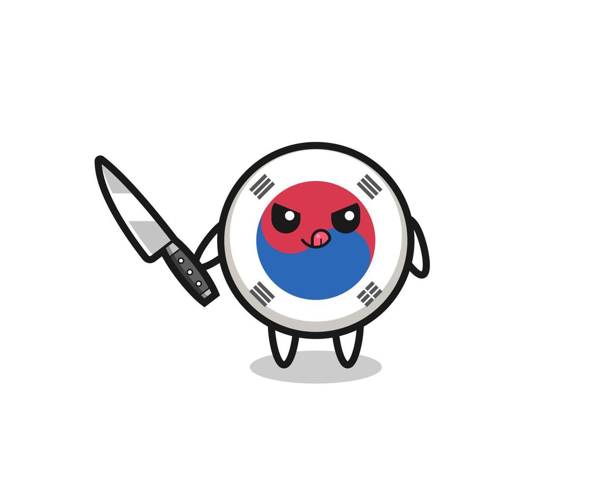 mascote bonito da bandeira da coreia do sul como um psicopata segurando uma faca vetor