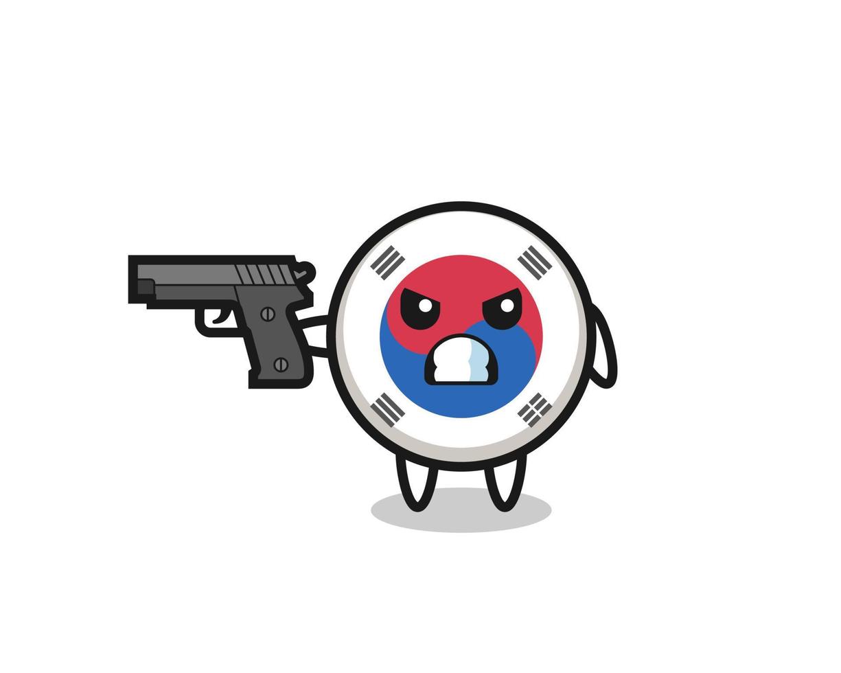 o fofo personagem da bandeira da coreia do sul atira com uma arma vetor