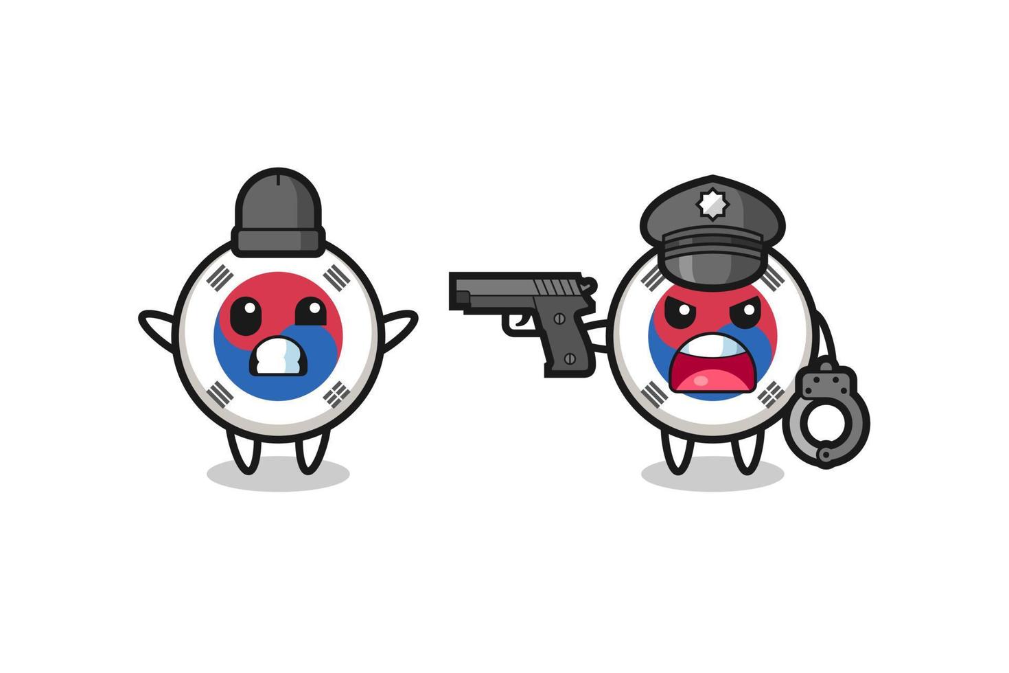 ilustração de ladrão de bandeira da coreia do sul com as mãos para cima pose pego pela polícia vetor