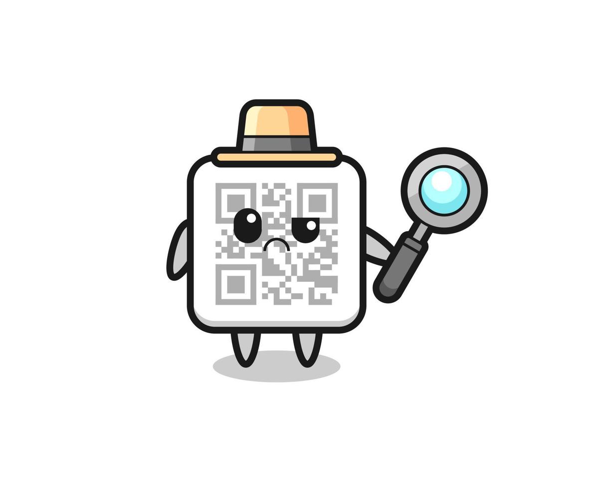 o mascote do código qr fofo como detetive vetor