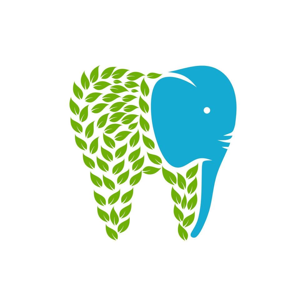 elefante dental da natureza. uma combinação de folhas e elefantes que formam dentes vetor