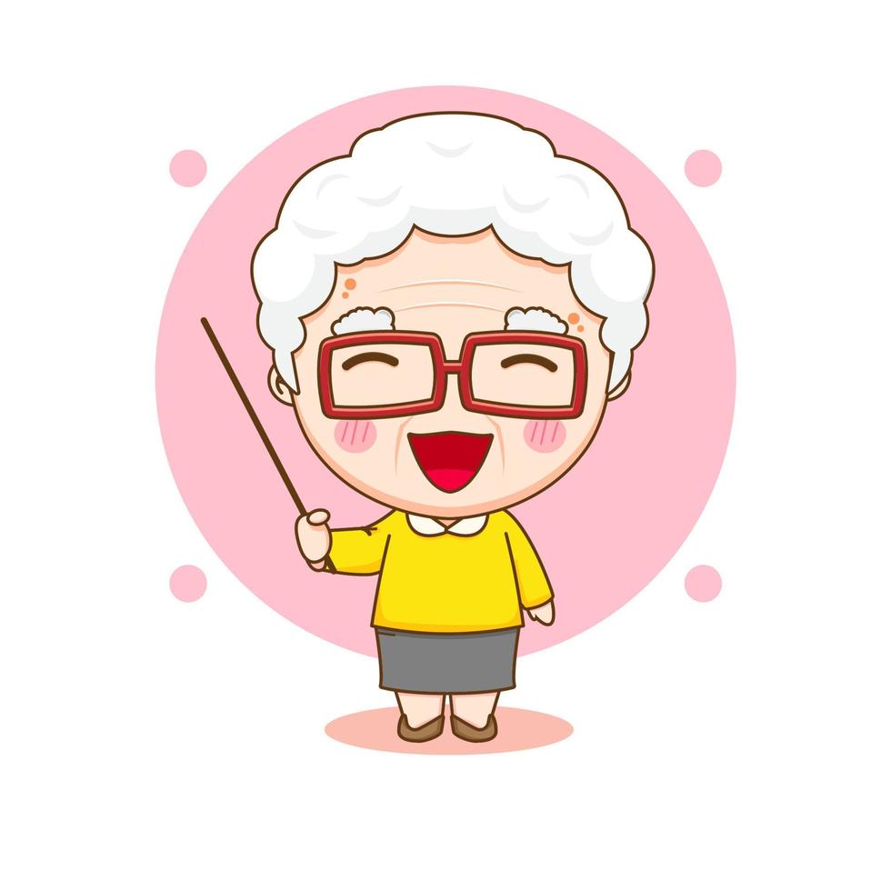 avó bonitinha como personagem de desenho animado do professor vetor