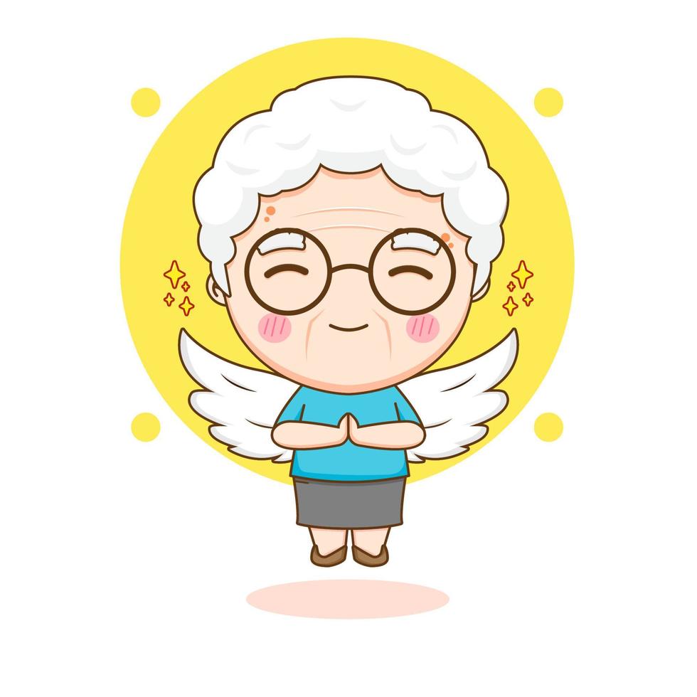 linda avó como personagem de desenho animado de anjo vetor