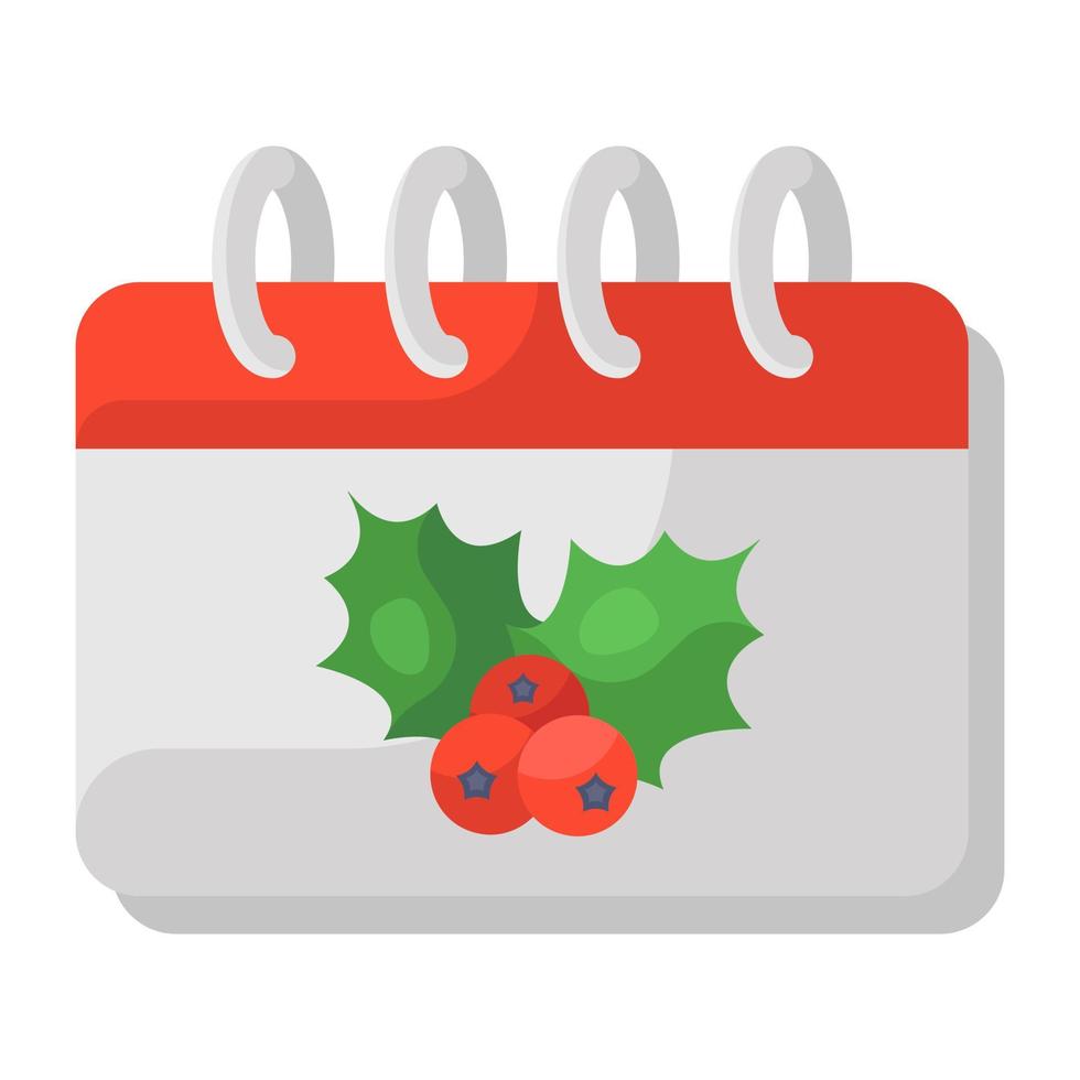 ícone de calendário de natal, bagas sagradas sobre calendário vetor