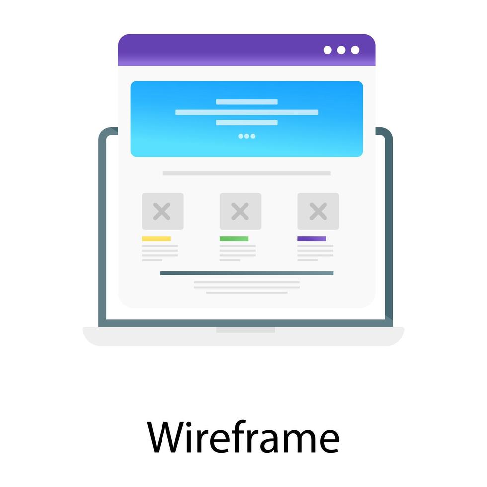 design de gradiente plano conceitual do vetor de wireframe do site