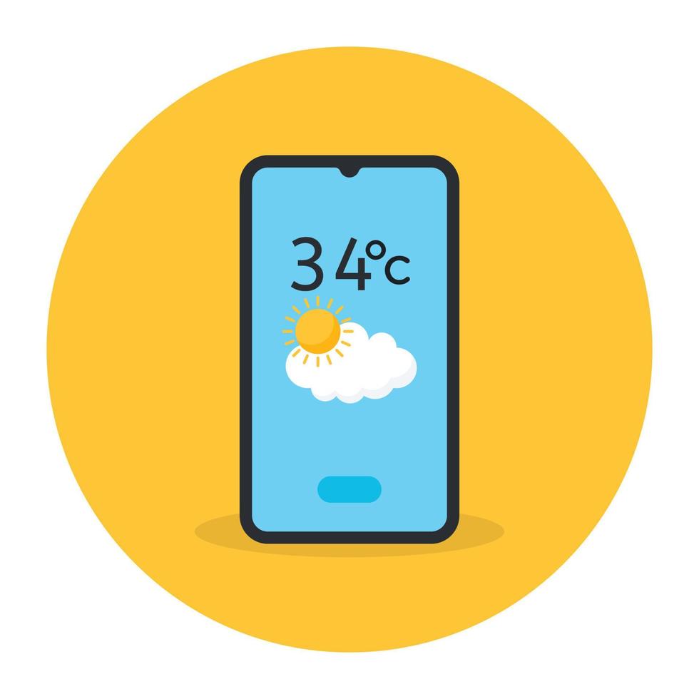 design plano moderno do ícone do aplicativo meteorológico móvel vetor