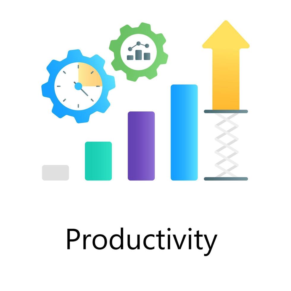 engrenagem com relógio, vetor gradiente plano de produtividade
