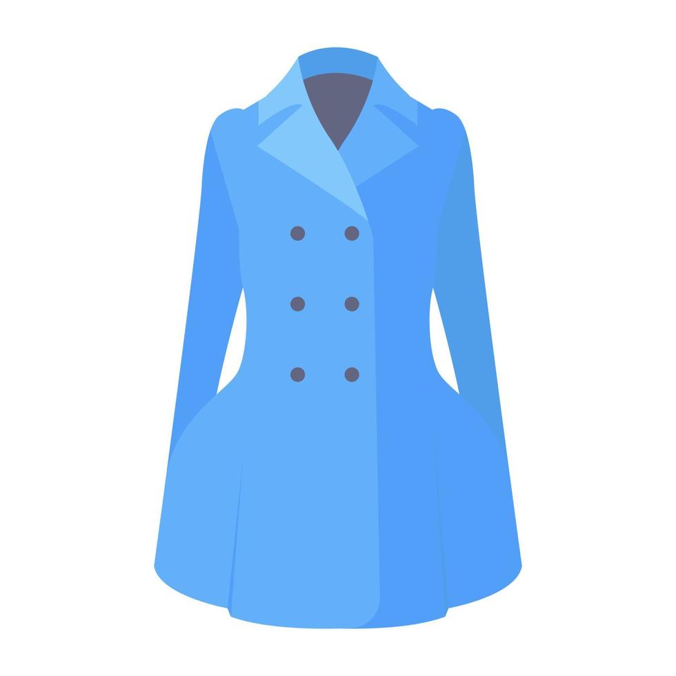 vestuário feminino de inverno longo, ícone plano de casaco de inverno vetor