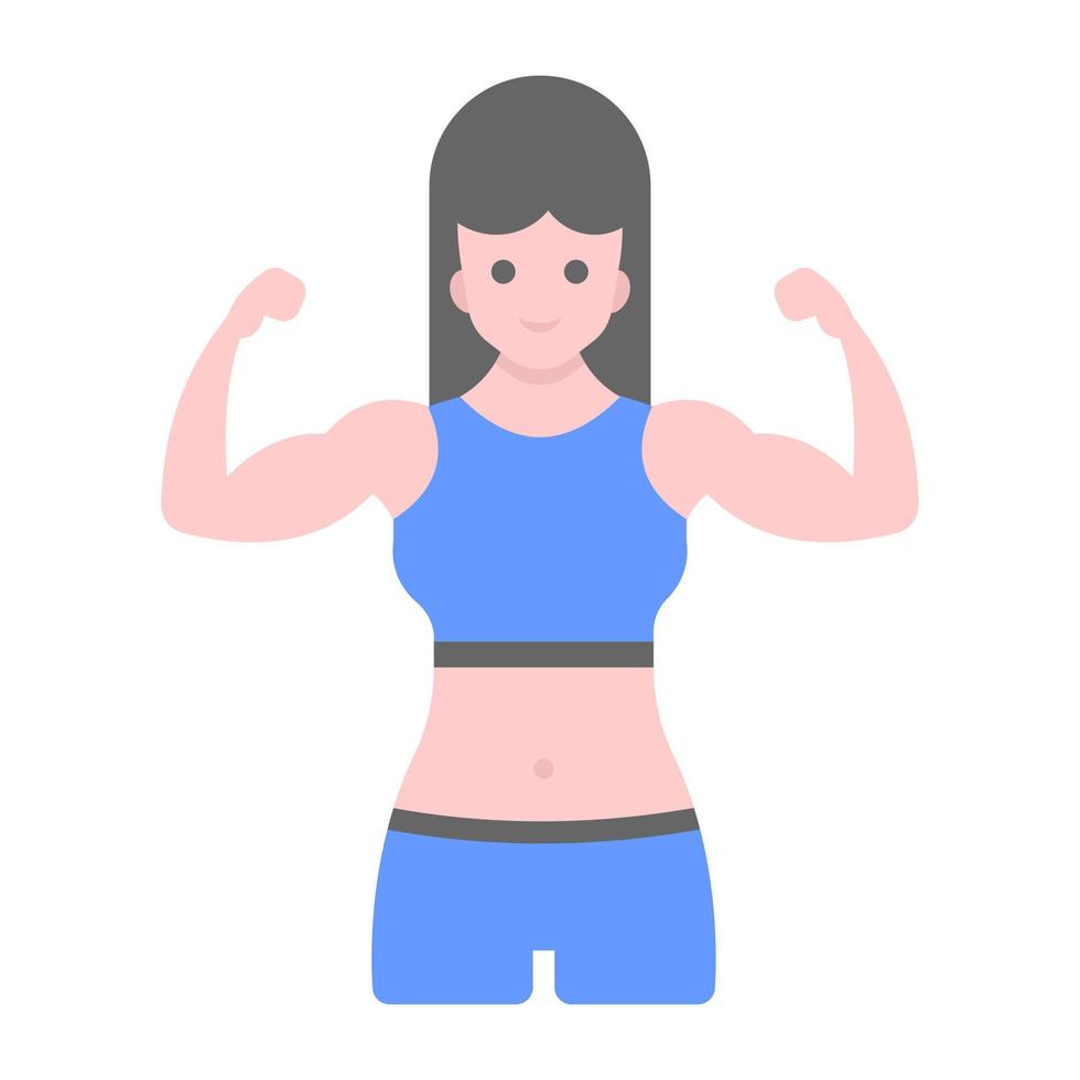 mulher flexionando vetor plano de bíceps, fisiculturista